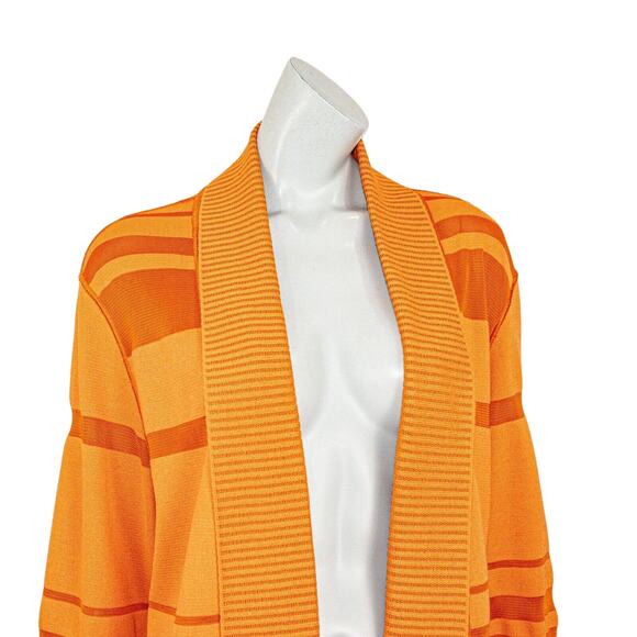 ST. JOHN Open Front Cardigan Sweater Orange Stripe Wool Blend Medium - Picture 8 of 11
